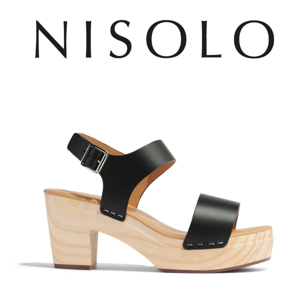 Nisolo Women's Open Toe Clogs, Black, Size 7, 3" Heel - Picture 4 of 5